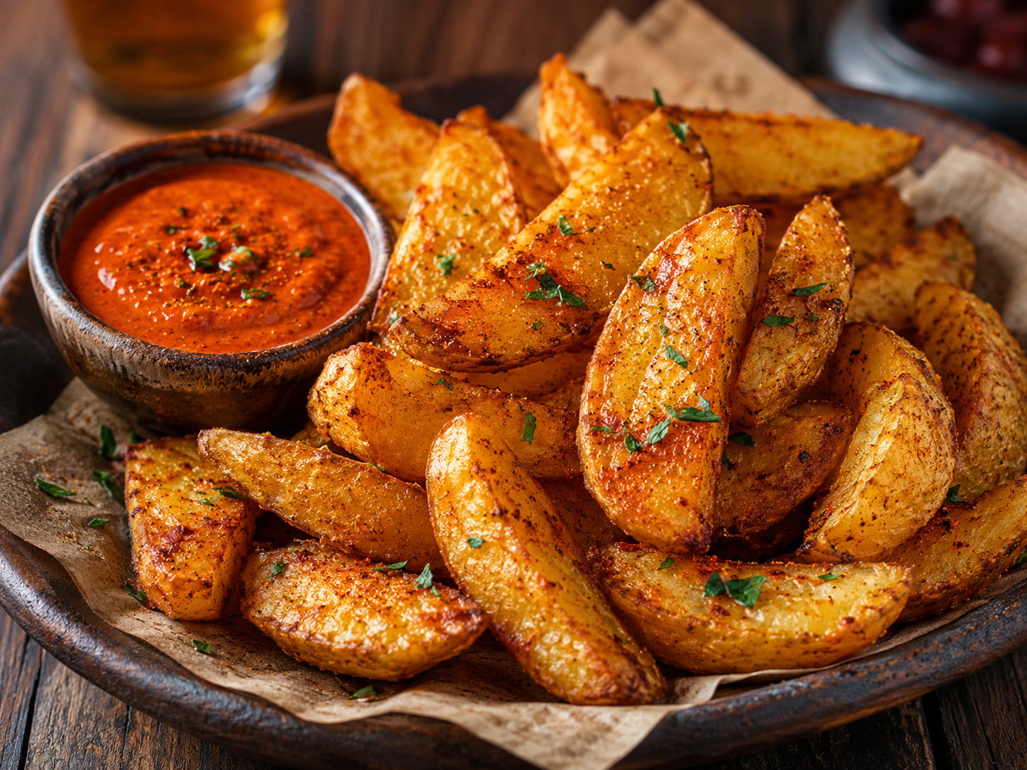 Kartoffel-Wedges mit Paprika-Dip